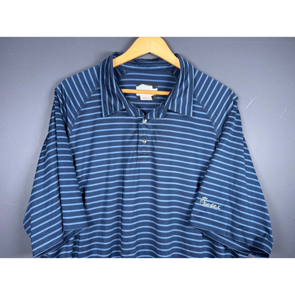 Oobe Hydrovent Mens XL Polo Shirt Blue Striped Chick-fil-A Logo Performance Tee